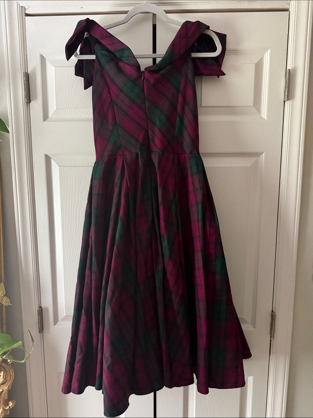 Plaid Magenta & Forest Green Fit-and-Flare Midi Dress - Picture 5 of 5
